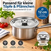 Cabilock Univerzálna pokrievka z nehrdzavejúcej ocele, priemer 12 cm, náhradná pokrievka na panvice a hrnce 3