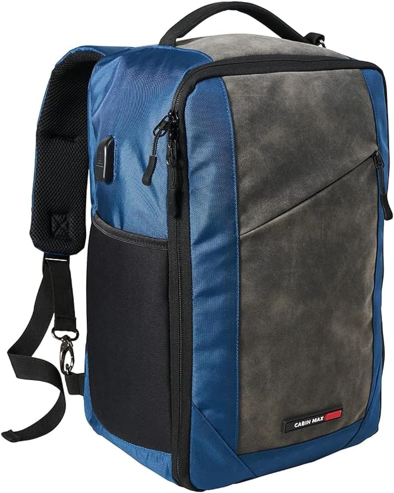 Cabin Max Manhattan Kézipoggyász Hátizsák 40x20x25cm USB Porttal - Ryanair, Wizzair, Easyjet Kompatibilis Utazótáska 20L Kék