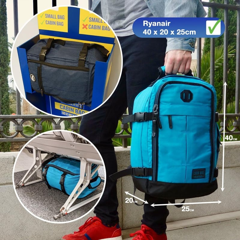 Cabin Max Metz Ryanair Kézipoggyász Hátizsák, 40x20x25 cm, Újrahasznosított RPET Anyagból, Repülőgép Fedélzeti Táska, Utazási Hátizsák