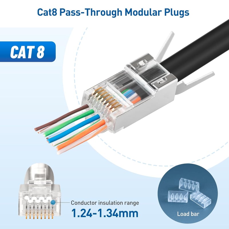 Cable Matters 20db Cat8 Cat7 Cat6A RJ45 Csatlakozó 23-24AWG Hálózati Kábel