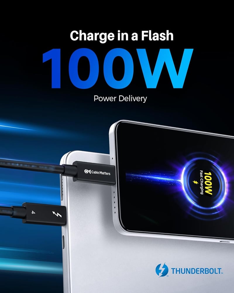 Cable Matters Thunderbolt 4 aktív kábel 2m, 40Gbps, 100W töltés, 8K videó