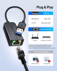 Cable Matters USB 3.0 - RJ45 Gigabit Ethernet Adapter 10/100/1000 Mbps Hálózati Konverter Fekete 4