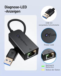 Cable Matters USB 3.0 - RJ45 Gigabit Ethernet Adapter 10/100/1000 Mbps Hálózati Konverter Fekete 5