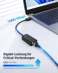 Cable Matters USB 3.0 - RJ45 Gigabit Ethernet Adapter 10/100/1000 Mbps Hálózati Konverter Fekete 2