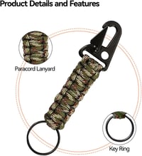 TOLOWOBK Paracord Kulcstartó Karabinerrel - Kültéri Sportokhoz és Túrázáshoz 4