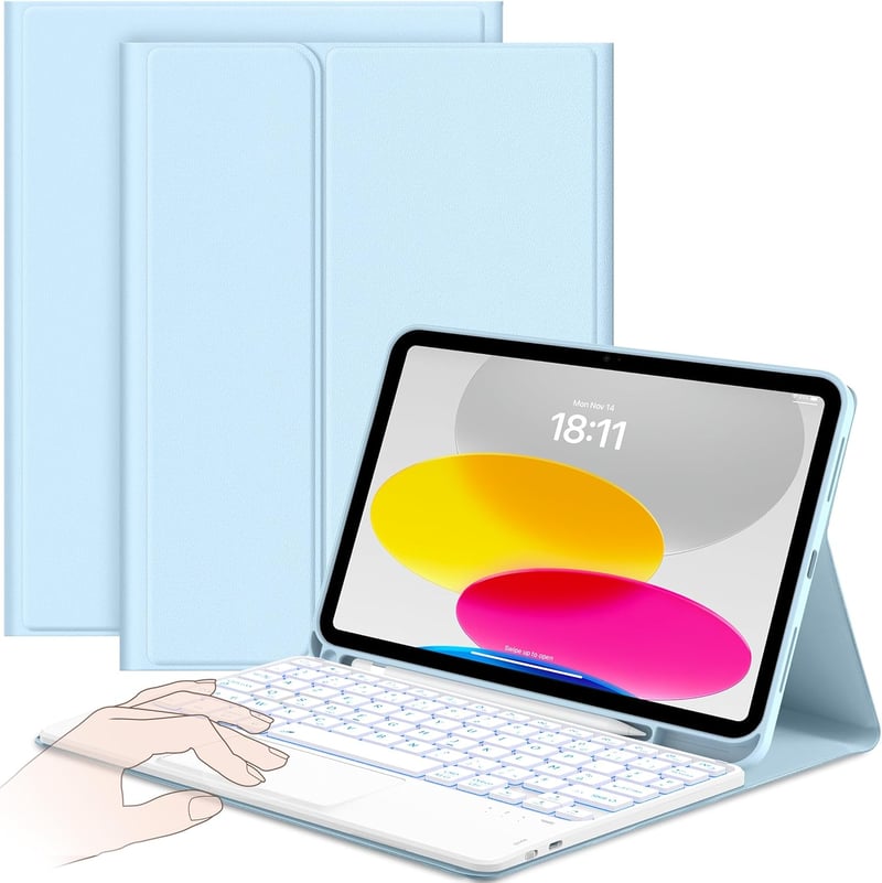 CACOE Billentyűzetes Tok iPad 10 Generációhoz - 10.9" (2022) Érintőpaddal, 7 Színű Háttérvilágítással, Levehető Vezeték Nélküli Billentyűzet