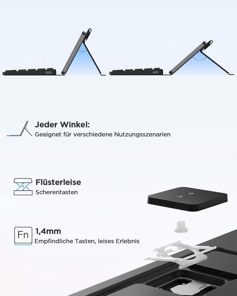 CACOE Bluetooth Billentyűzet Állvánnyal Tablethez, Hordozható Összecsukható