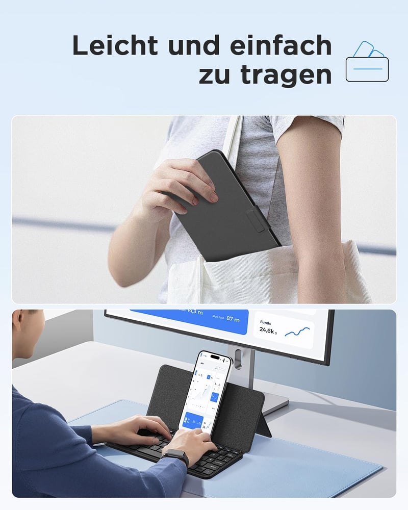 CACOE Bluetooth Billentyűzet Állvánnyal Tablethez, Hordozható Összecsukható
