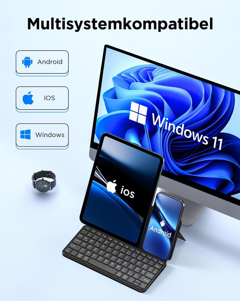CACOE Bluetooth Billentyűzet Állvánnyal Tablethez, Hordozható Összecsukható