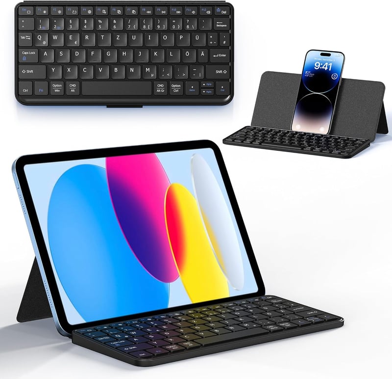 CACOE Bluetooth Billentyűzet Állvánnyal Tablethez, Hordozható Összecsukható