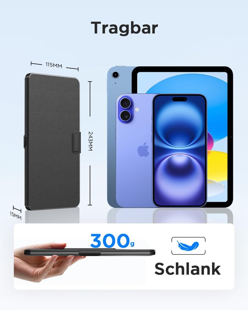 CACOE Bluetooth Billentyűzet Állvánnyal Tablethez, Hordozható Összecsukható