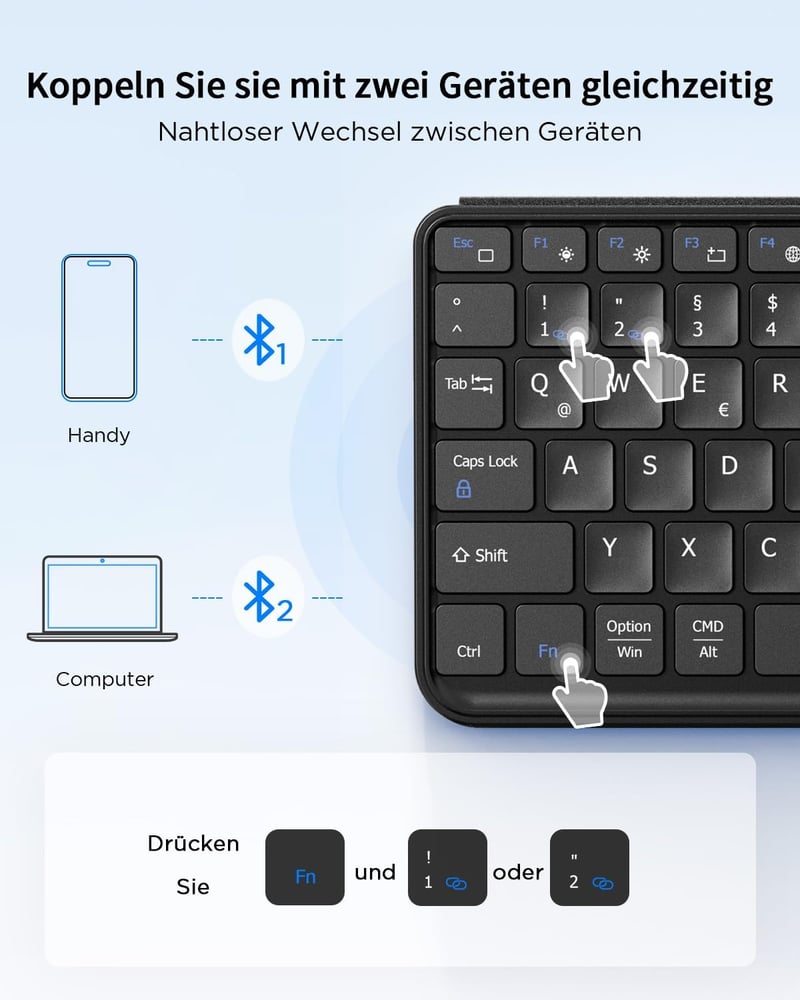 CACOE Bluetooth Billentyűzet Állvánnyal Tablethez, Hordozható Összecsukható