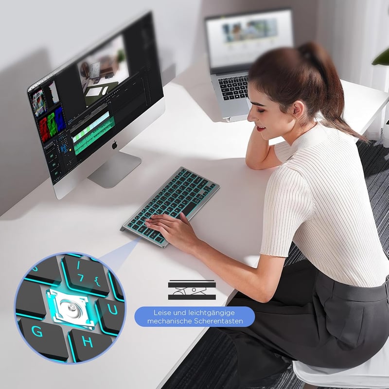 CACOE Bluetooth Billentyűzet iPad/Tablet/PC-hez, 7 Szín Háttérvilágítás, 3 Csatorna