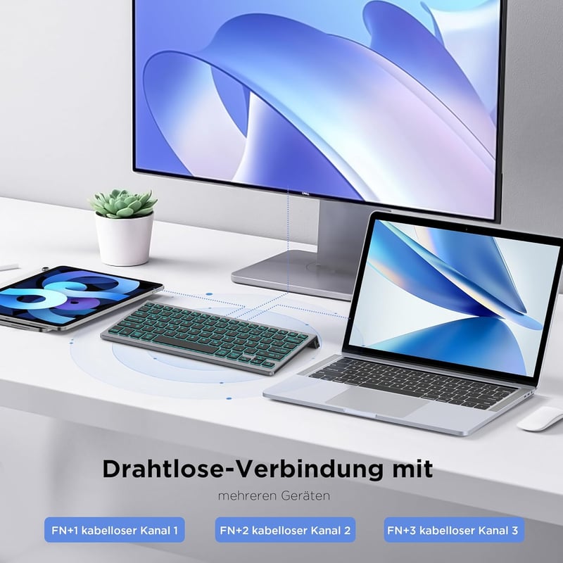 CACOE Bluetooth Billentyűzet iPad/Tablet/PC-hez, 7 Szín Háttérvilágítás, 3 Csatorna