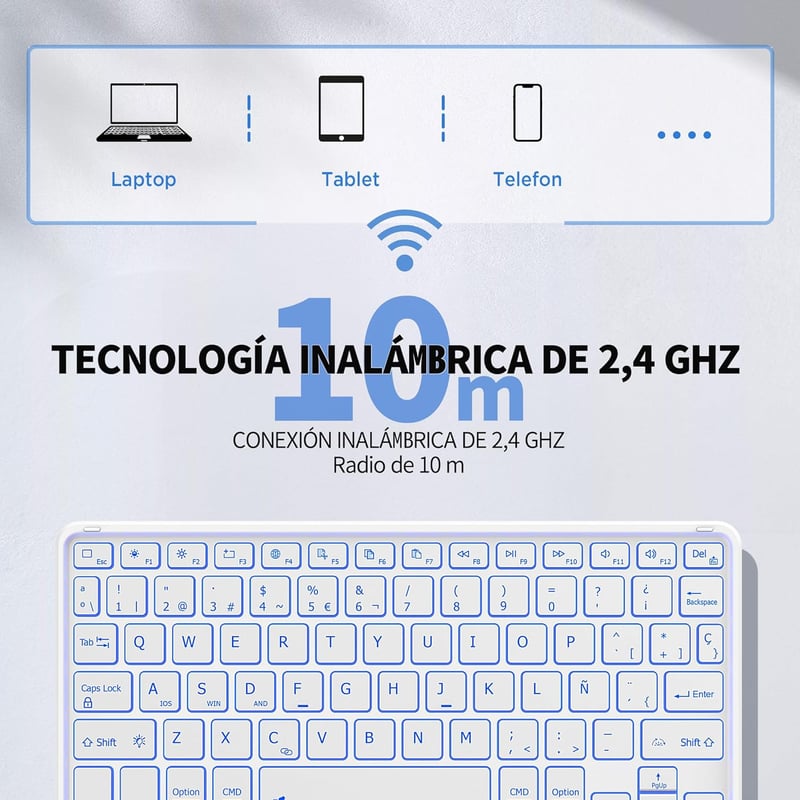CACOE Bluetooth Billentyűzet Touchpad-dal, Spanyol Kiosztás, 7 Szín LED, Vezeték Nélküli
