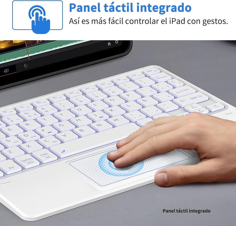 CACOE Bluetooth Billentyűzet Touchpad-dal, Spanyol Kiosztás, 7 Szín LED, Vezeték Nélküli