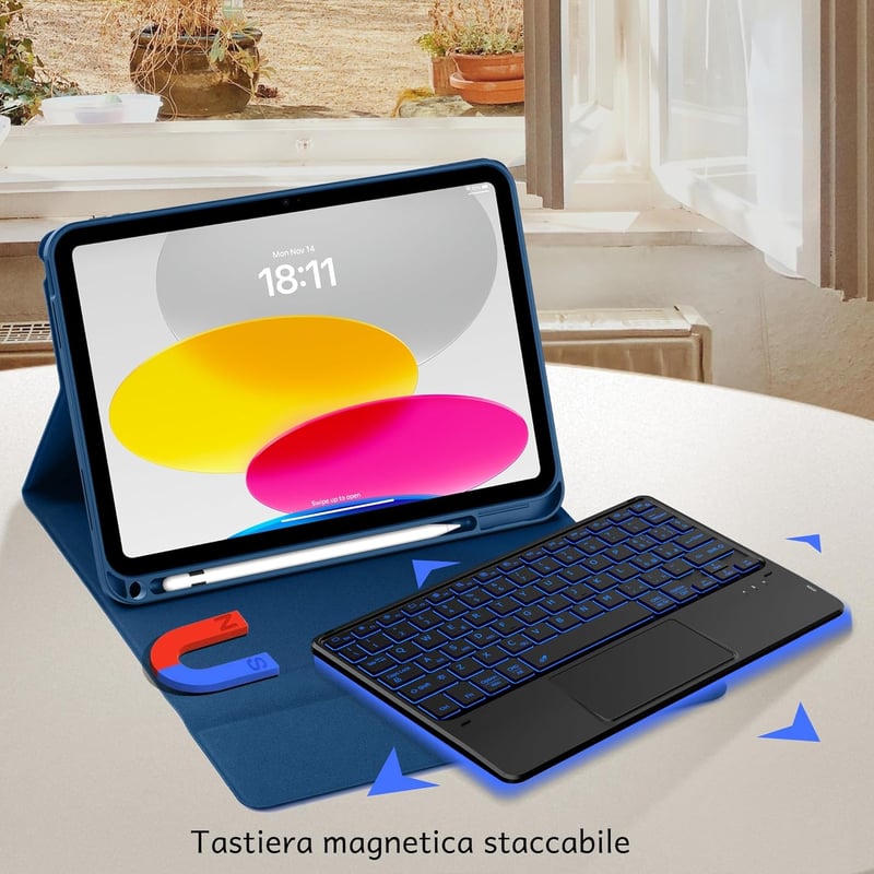 CACOE iPad 10 Billentyűzet Tok Touchpad-dal, 7 Szín Világítás, Vezeték Nélküli