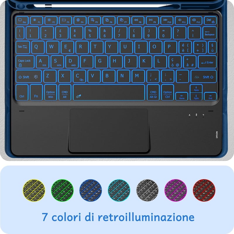 CACOE iPad 10 Billentyűzet Tok Touchpad-dal, 7 Szín Világítás, Vezeték Nélküli
