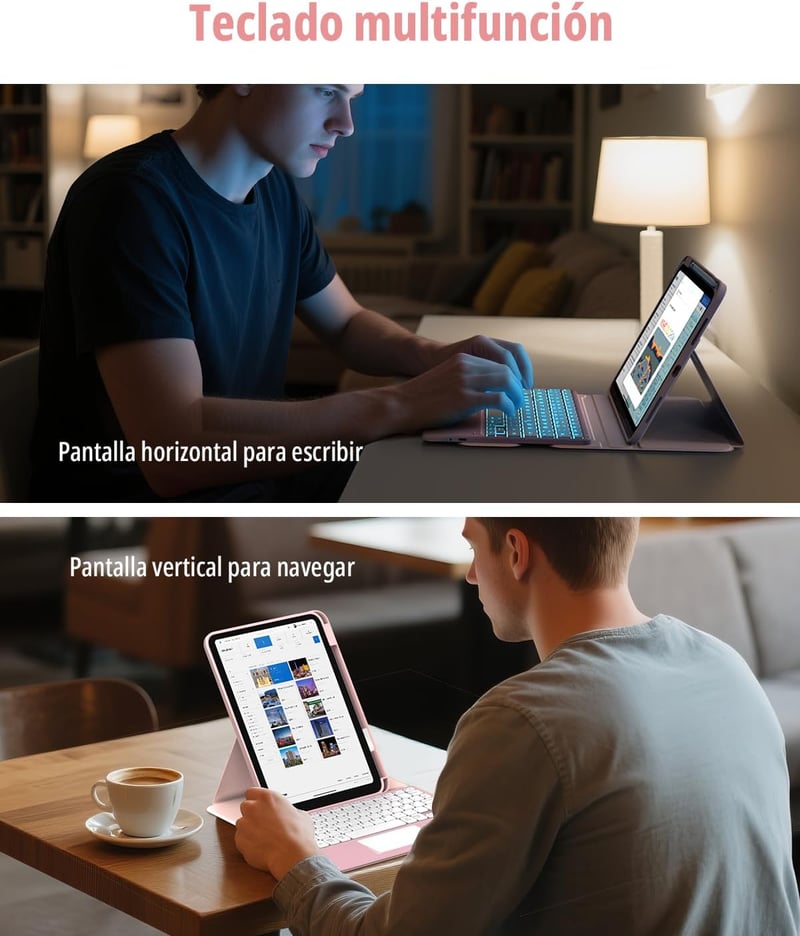 CACOE iPad A16 11/10 10.9 2025/2022 tok billentyűzettel spanyol vezeték nélküli billentyűzettel touchpaddal 7 színű háttérvilágítással 360 f