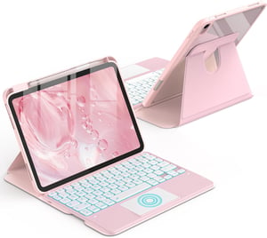 Puzdro CACOE pre iPad 11./10. generácie (11/10,9") so španielskou klávesnicou, touchpadom a 7-farebným podsvietením – ružové