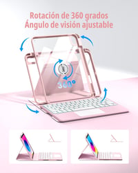 CACOE iPad A16 11/10 10.9 2025/2022 tok billentyűzettel spanyol vezeték nélküli billentyűzettel touchpaddal 7 színű háttérvilágítással 360 f 3
