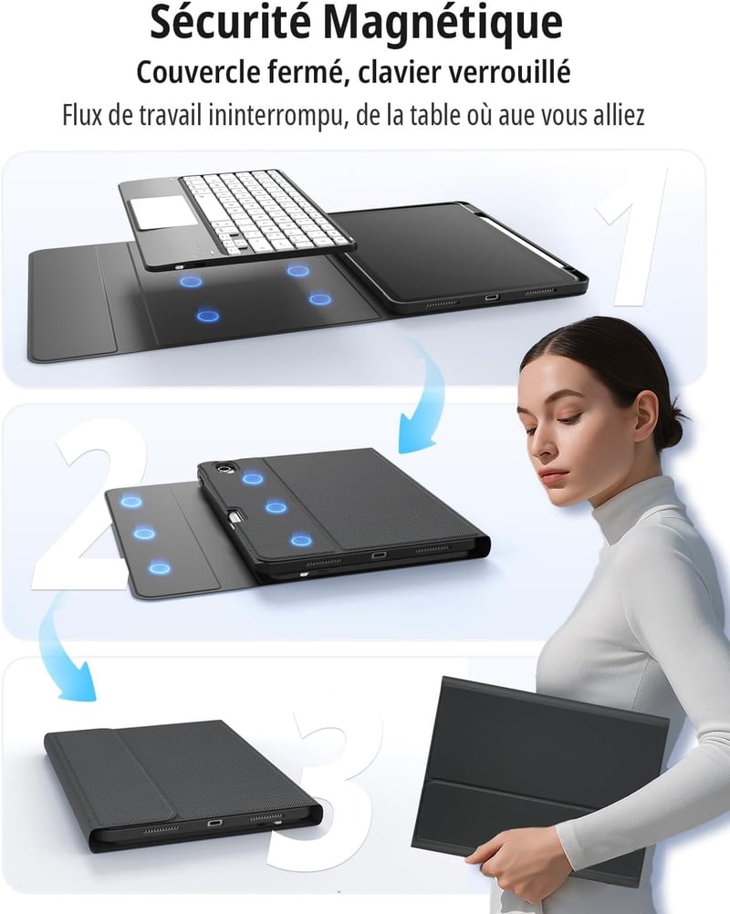 CACOE iPad Air 11 hüvely billentyűzettel, 7 szín LED, eltávolítható wireless
