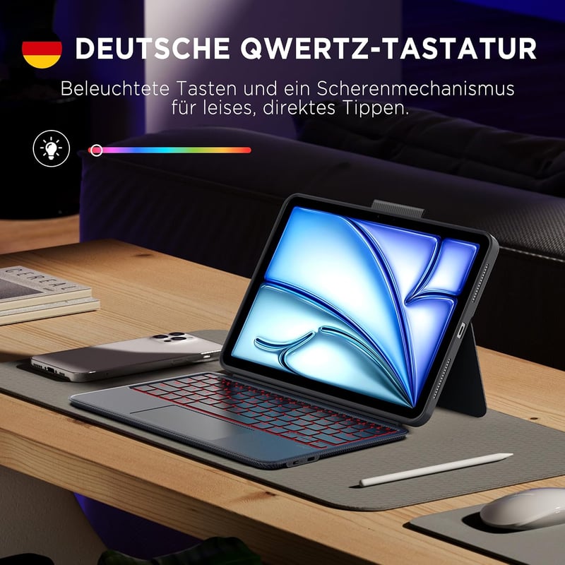 CACOE iPad Air/Pro 11 billentyűzetes tok világítással szürke