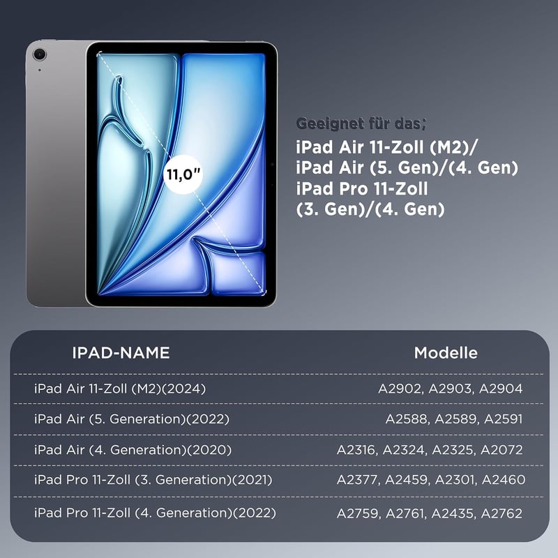 CACOE iPad Air/Pro 11 billentyűzetes tok világítással szürke