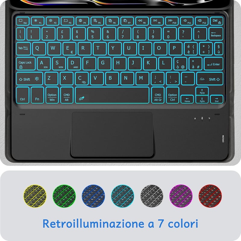 CACOE iPad Pro 11 M4 Billentyűzetes Tok 7 Szín Háttérvilágítás Touchpad Wireless