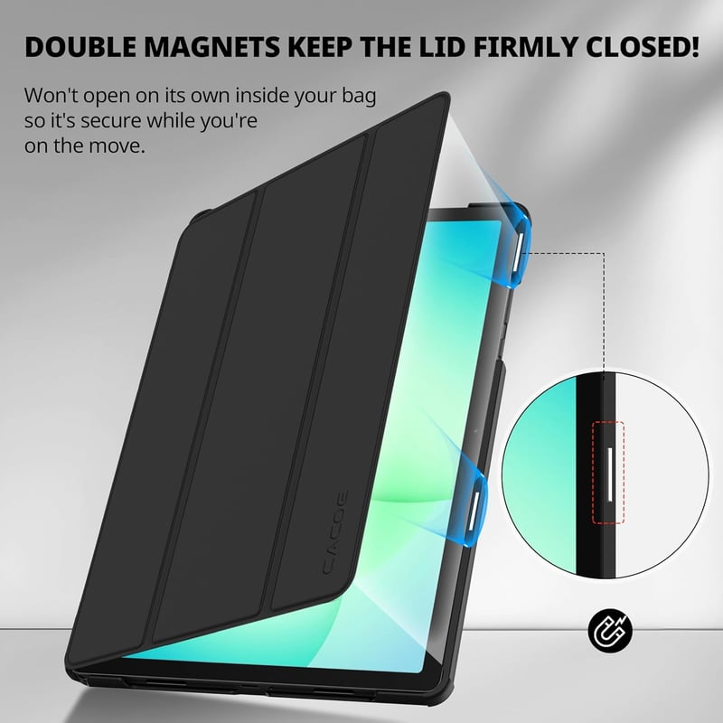 CACOE Samsung Galaxy Tab A11+ / A9+ 11" Tok Képernyővédővel, Állvánnyal és Auto Sleep/Wake Funkcióval, Fekete - black