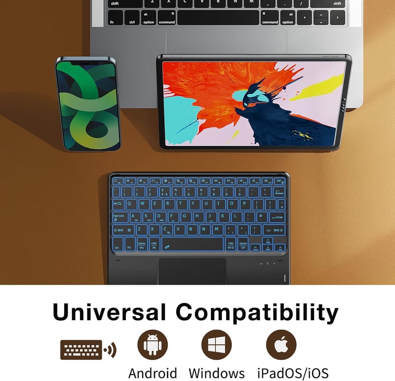 CACOE Wireless Billentyűzet Touchpad-dal, 7 Szín Háttérvilágítás, iPad/Tablet