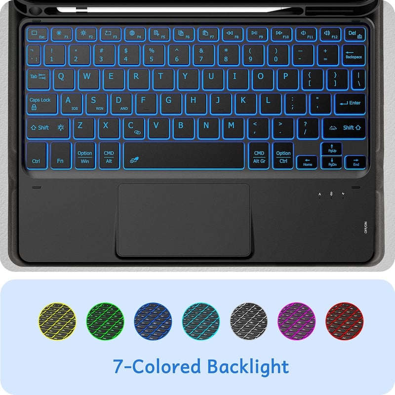 CACOE Wireless Billentyűzet Touchpad-dal, 7 Szín Háttérvilágítás, iPad/Tablet