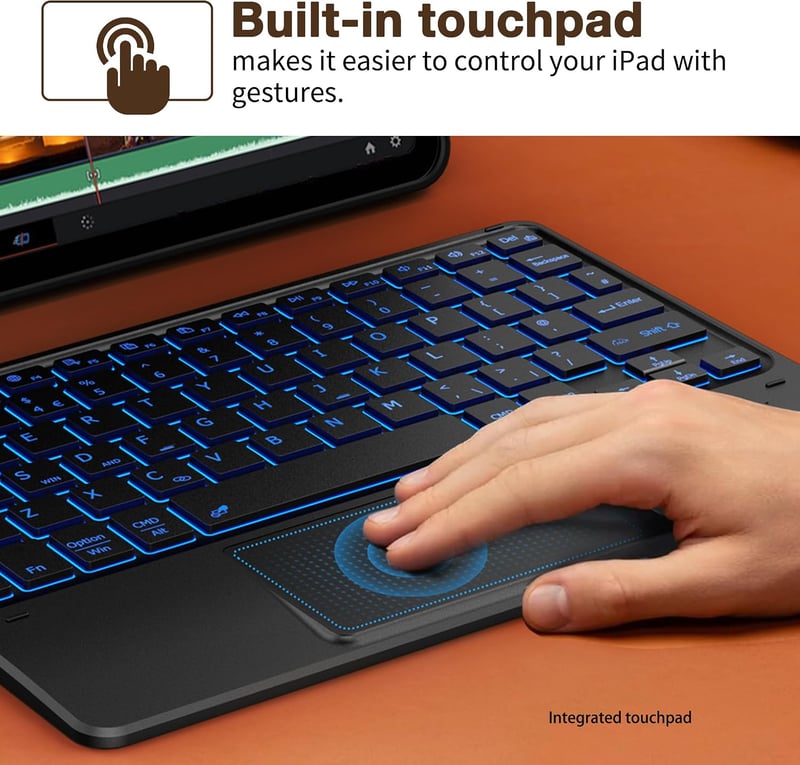 CACOE Wireless Billentyűzet Touchpad-dal, 7 Szín Háttérvilágítás, iPad/Tablet