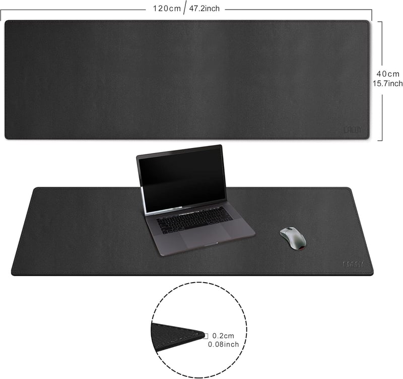 Cacoy 120x40 cm Bőr Asztalpad, Vízálló Irodai Asztalvédő, Gaming Egérpad Fekete