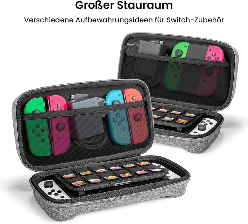 Nintendo Switch OLED védőtok - TomToc szürke táska 24 játéknak, kontrollernek