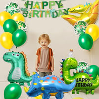Cadimus XXL narodeninová dekorácia s dinosaurami pre 4-ročných chlapcov, 81 cm fóliový balón dino 4 zelený, nápis Happy Birthday, dinosauria párty pre deti 6