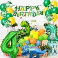 Cadimus XXL narodeninová dekorácia s dinosaurami pre 4-ročných chlapcov, 81 cm fóliový balón dino 4 zelený, nápis Happy Birthday, dinosauria párty pre deti 5