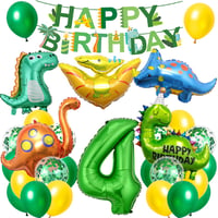 Cadimus XXL narodeninová dekorácia s dinosaurami pre 4-ročných chlapcov, 81 cm fóliový balón dino 4 zelený, nápis Happy Birthday, dinosauria párty pre deti 1