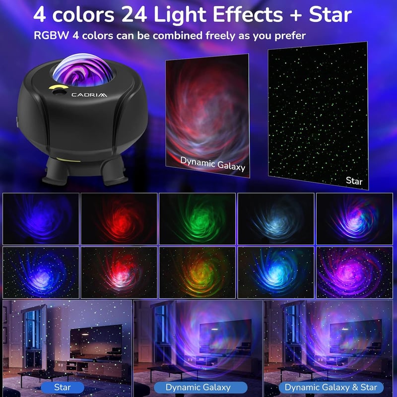 Cadrim LED Csillagos Égbolt Projektor Távirányítóval - Bluetooth Hangszóró, 24+ Fényhatás, Időzítő, Sarki Fény Lámpa Partikhoz