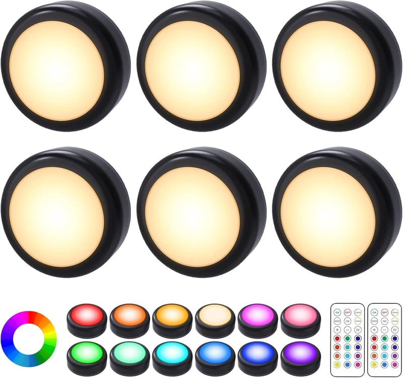 Cadrim RGB LED szekrénylámpa 6db távirányítóval, 13 szín, dimmer, elemről működő