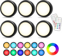 Cadrim RGB LED szekrénylámpa 6db távirányítóval, 13 szín, dimmer, elemről működő 7