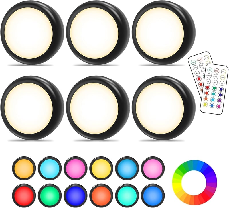 Cadrim RGB LED szekrénylámpa 6db távirányítóval, 13 szín, dimmer, elemről működő
