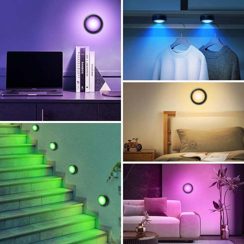 Cadrim RGB LED szekrénylámpa 6db távirányítóval, 13 szín, dimmer, elemről működő