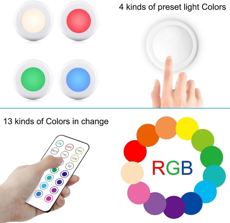 Cadrim Vezeték Nélküli LED Éjjeli Lámpa 2 Távirányítóval - 13 Színű RGB Világítás, Fényerőszabályzás, Időzítő Funkcióval Szekrényekhez