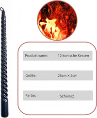 Cadzyre kúpos gyertya szett - fekete - 25 cm - 12 db 3