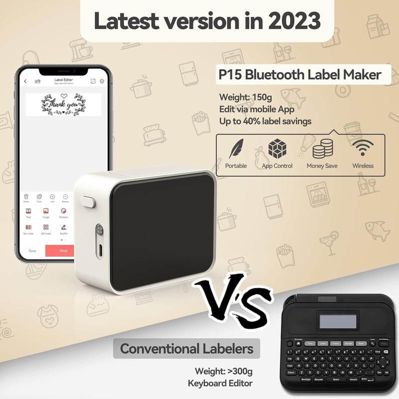 Pristar P15 Bluetooth Címkenyomtató, Hordozható Újratölthető Címkéző Készülék iOS Android Telefonokhoz, Fehér