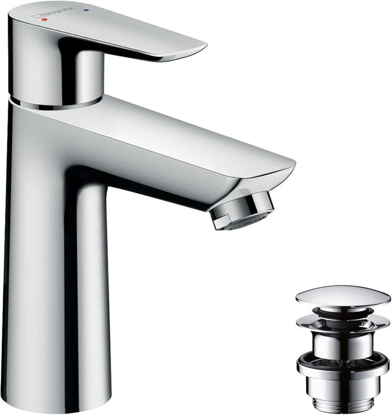 Hansgrohe Talis Egykaros Mosdócsaptelep 110 mm Kifolyómagassággal, Push-Open Lefolyógarnitúrával, Króm Kivitelben, Fürdőszobai Csaptelep 71710000