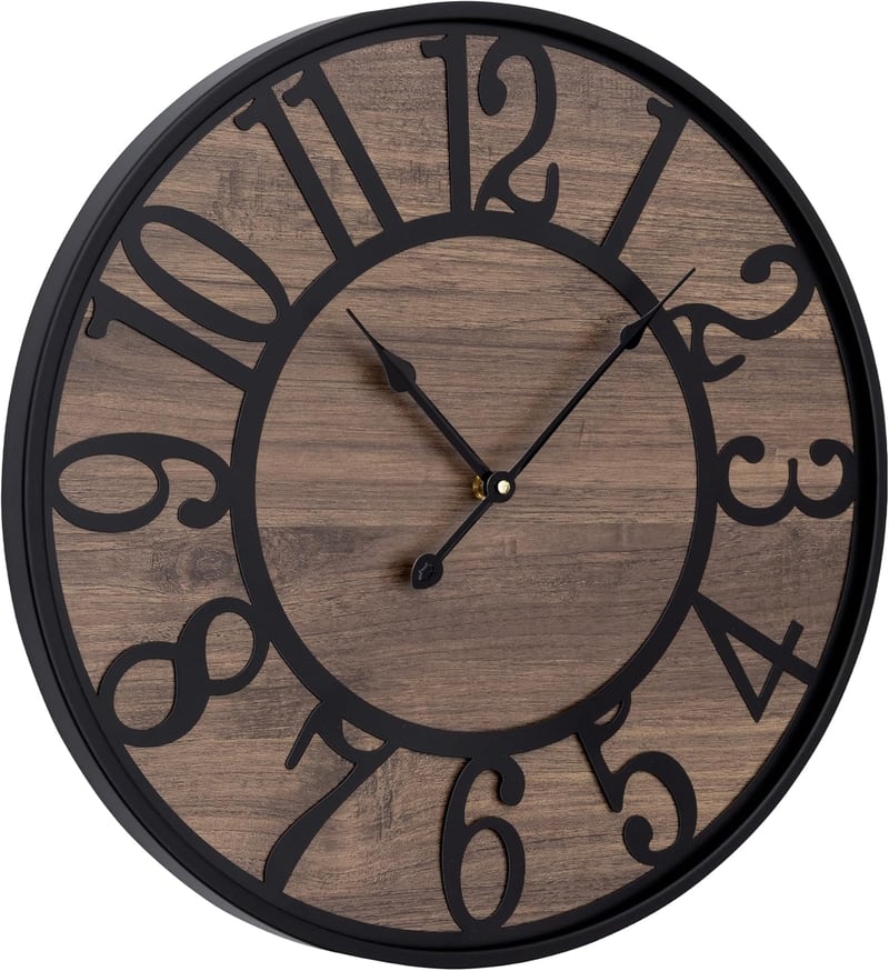 HAITANG Nagy Falióra 60 cm - Csendes, Elemmel Működő Fa Falióra Nappaliba, Hálószobába, Irodába - Modern Fekete Retro Dekoráció