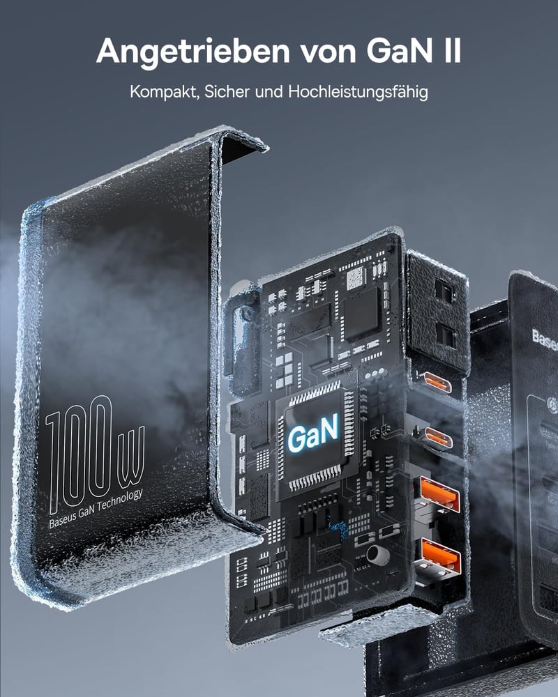 Baseus 100W GaN USB-C gyorstöltő 4 porttal - MacBook, iPhone 15, Samsung S24 Ultra kompatibilis