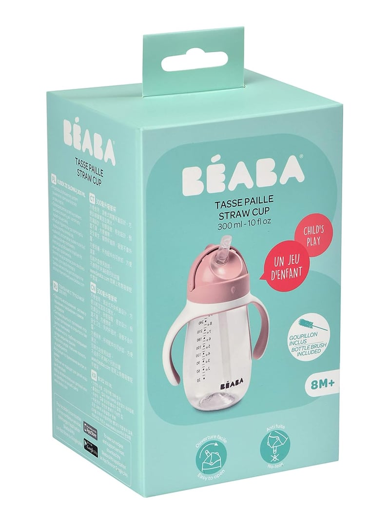 BÉABA Tanulópohár 2 az 1-ben - 300 ml Rózsaszín Gyerek Ivópohár Szívószállal - Szivárgásmentes, Levehető Fogantyúk, BPA-mentes Tritan